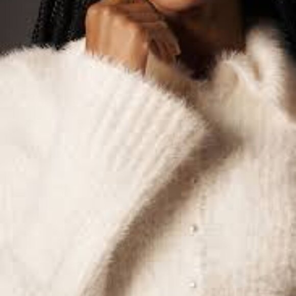 By Anthropologie Pearl Button Fuzzy Cardigan Sweater White - Picture 4 of 7